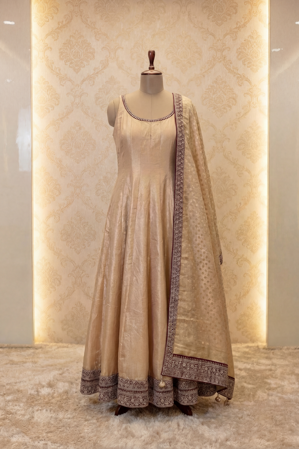 Champagne Shimmer Silk Anarkali Set