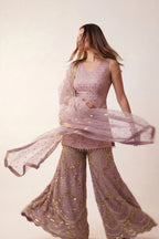 Amara Blush Peplum Sharara Set - Dorie Atelier