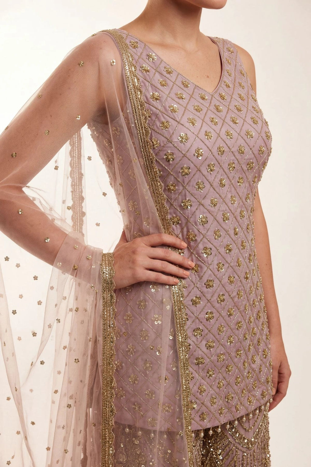Amara Blush Peplum Sharara Set - Dorie Atelier