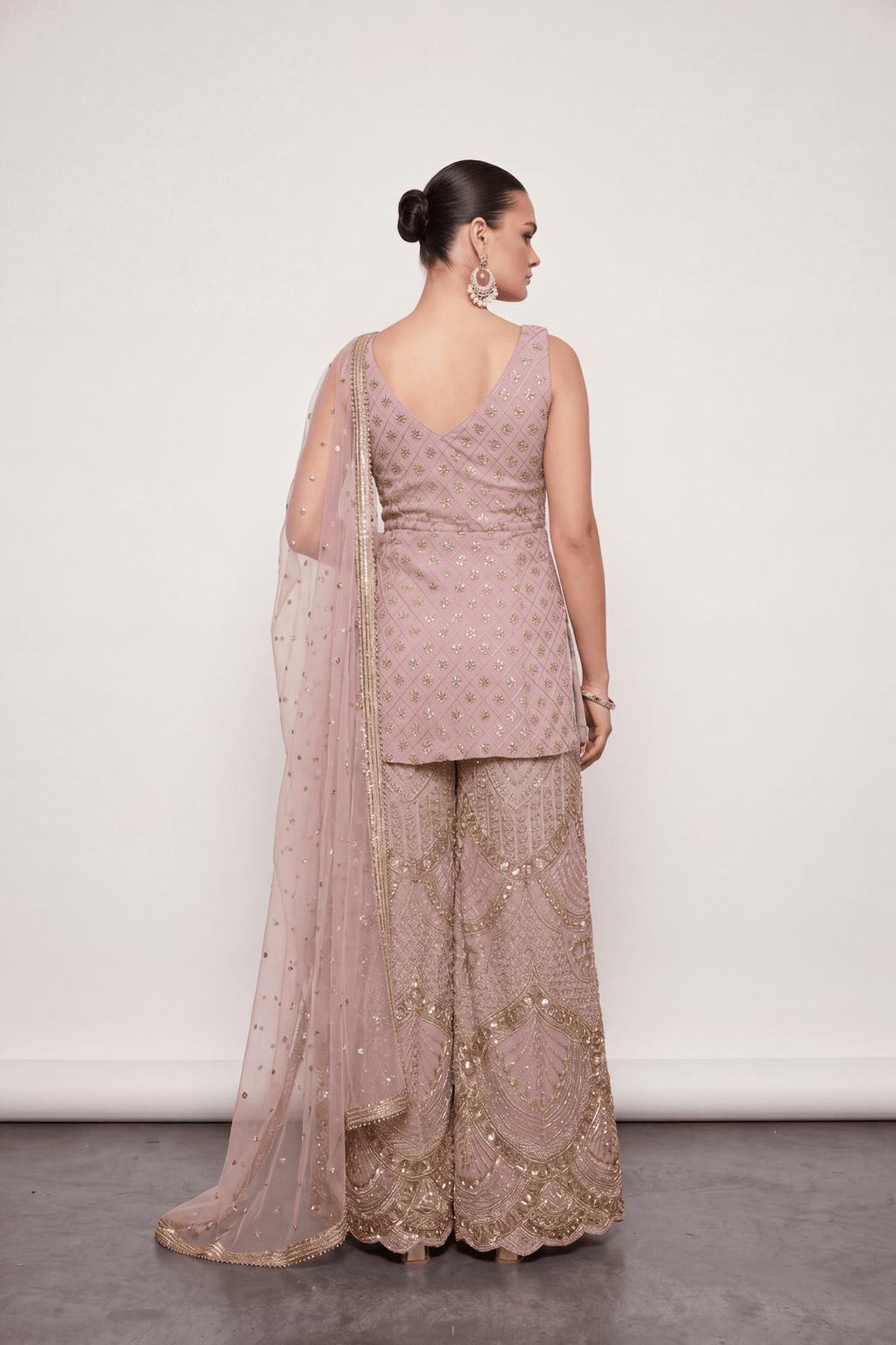 Amara Blush Peplum Sharara Set - Dorie Atelier