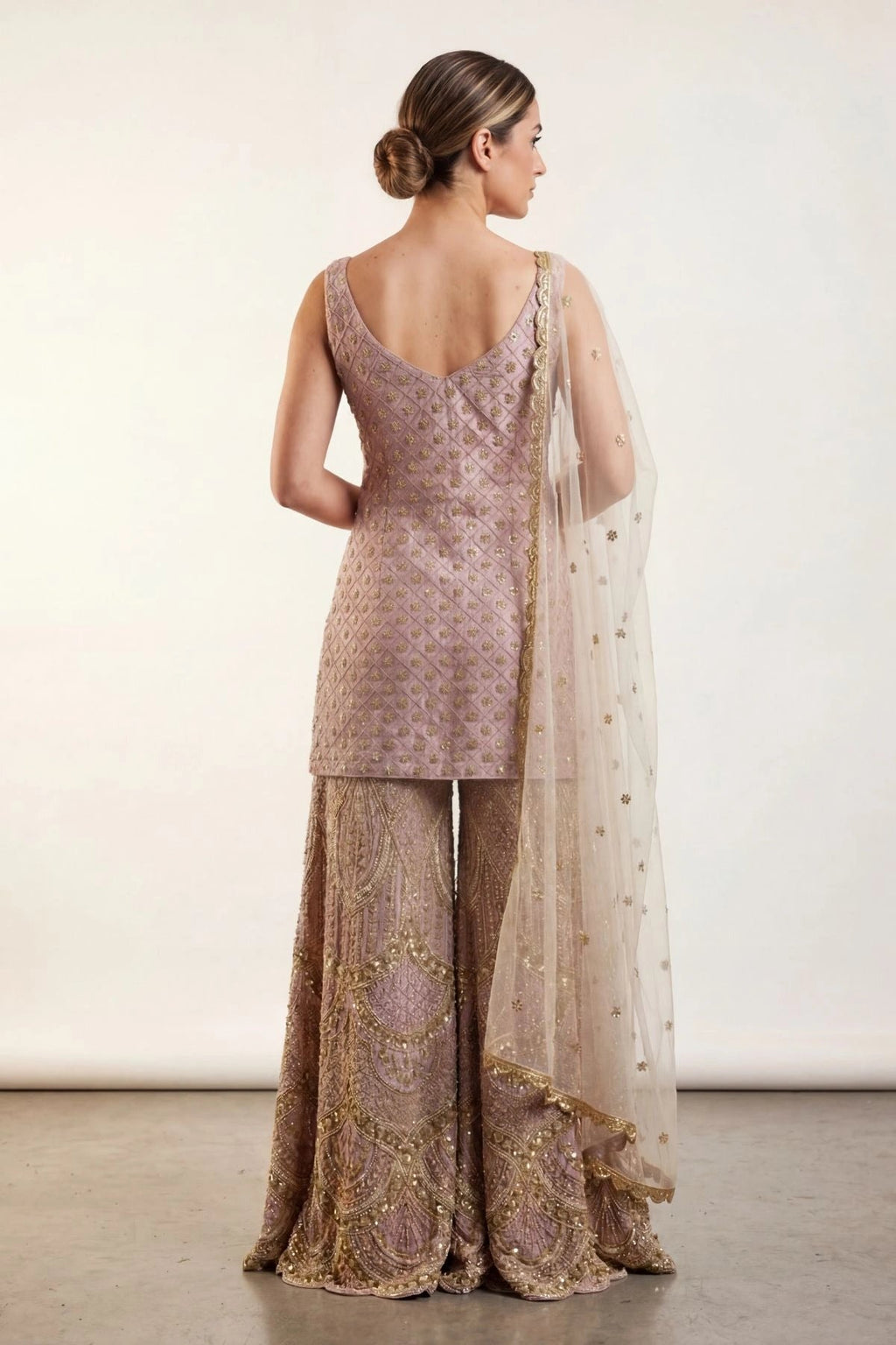 Amara Blush Peplum Sharara Set - Dorie Atelier