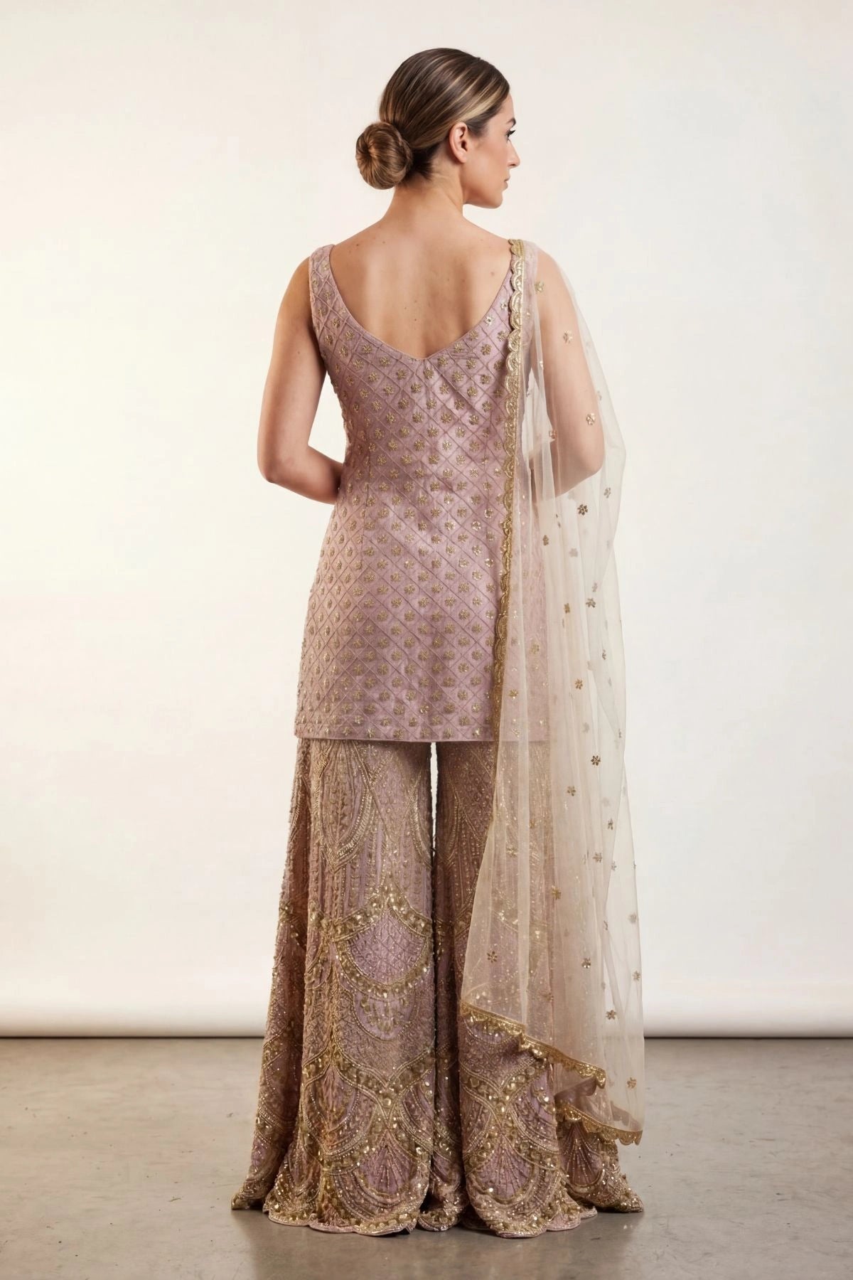Amara Blush Peplum Sharara Set - Dorie Atelier