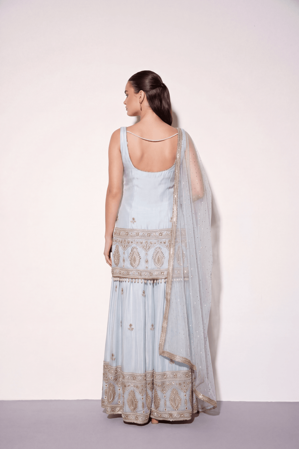 Aqua Zari Sharara Set - Dorie Atelier
