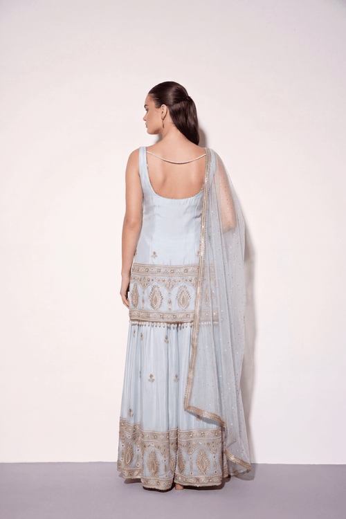 Aqua Zari Sharara Set - Dorie Atelier
