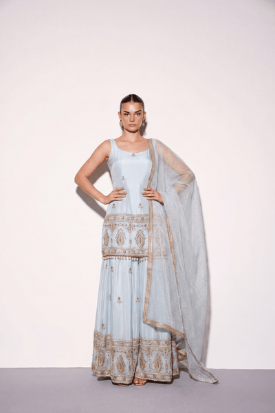 Aqua Zari Sharara Set