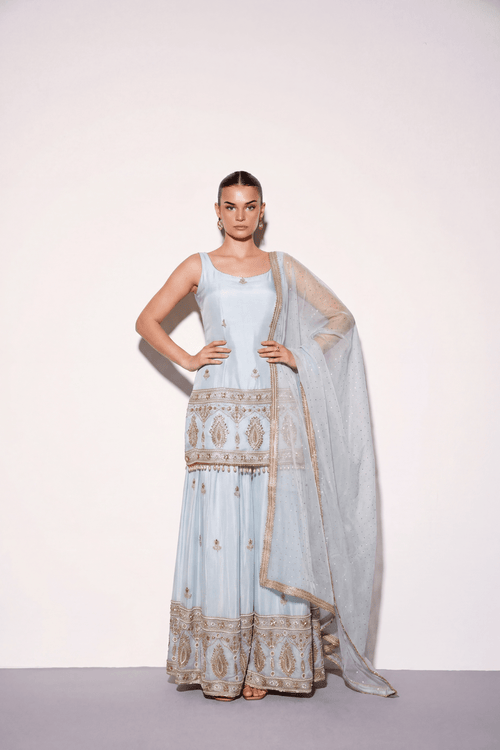 Aqua Zari Sharara Set - Dorie Atelier