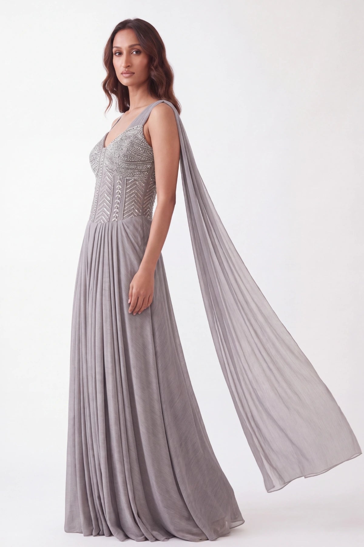 Ardoise Draped Gown - Dorie Atelier