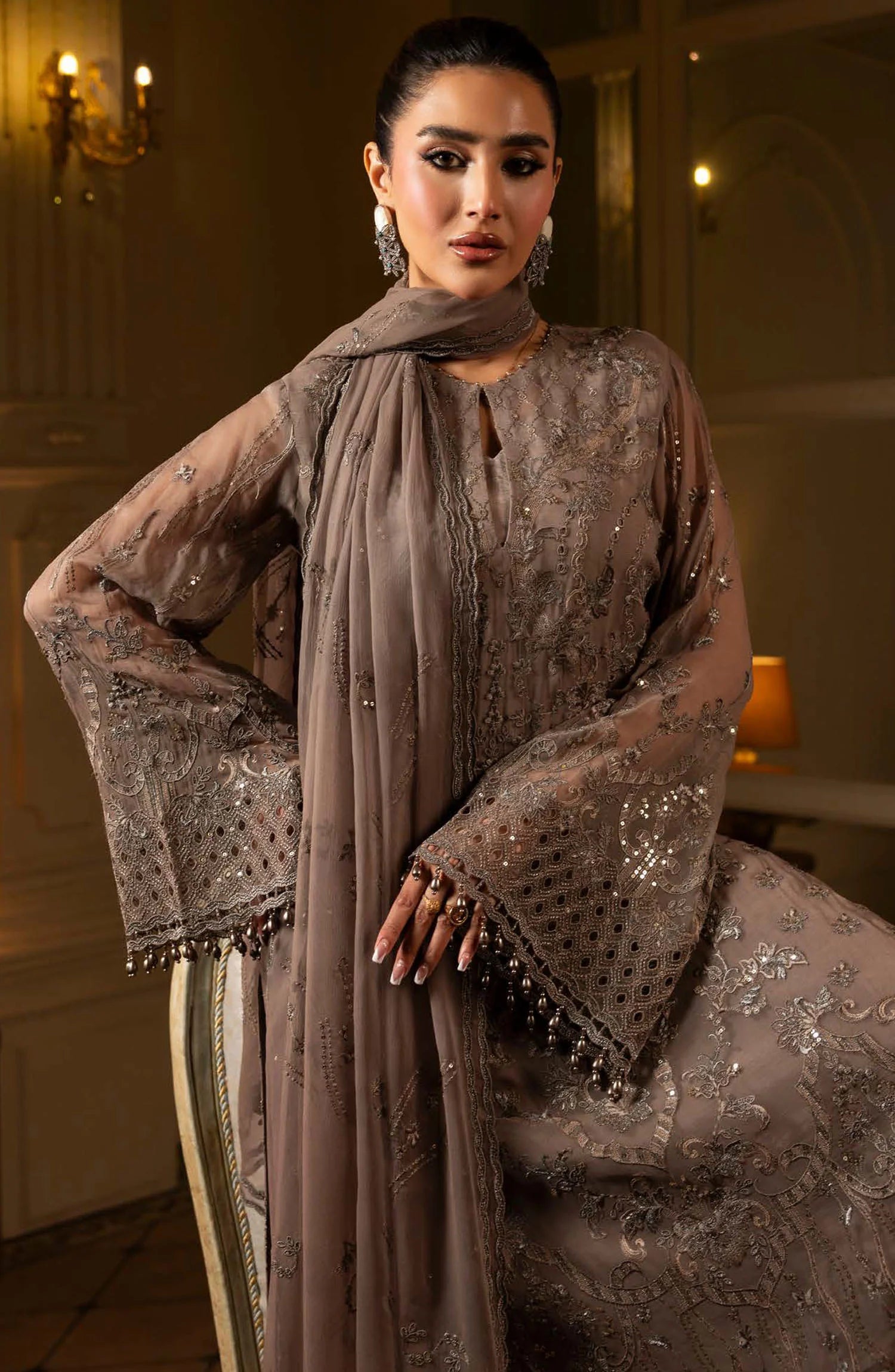 Grey Embroidered Suit - Dorie