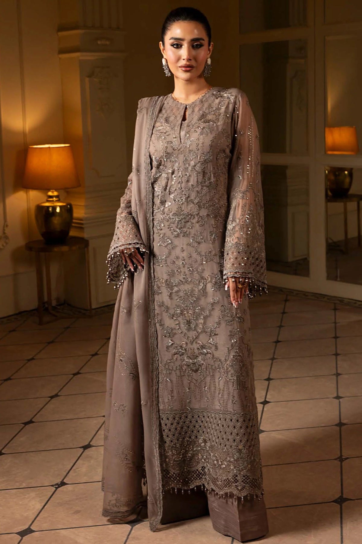 Grey Embroidered Suit - Dorie