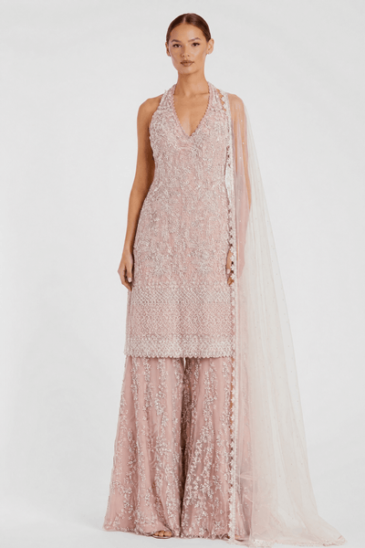 Blush Rose Hand-Embroidered Sharara Suit