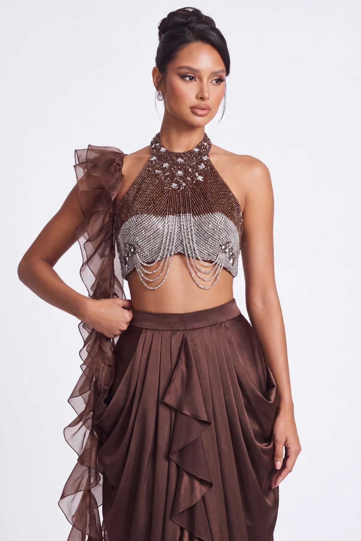 Cacao Crystal Halter Co-ord Set - Dorie Atelier
