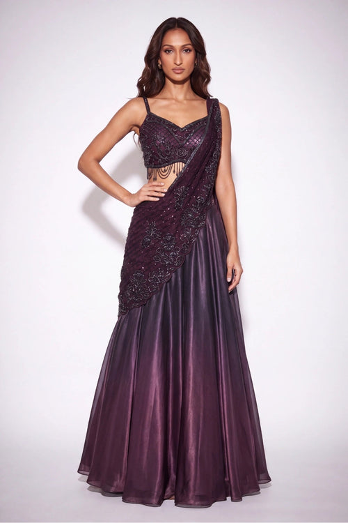 Cassis Lehenga Saree - Dorie Atelier