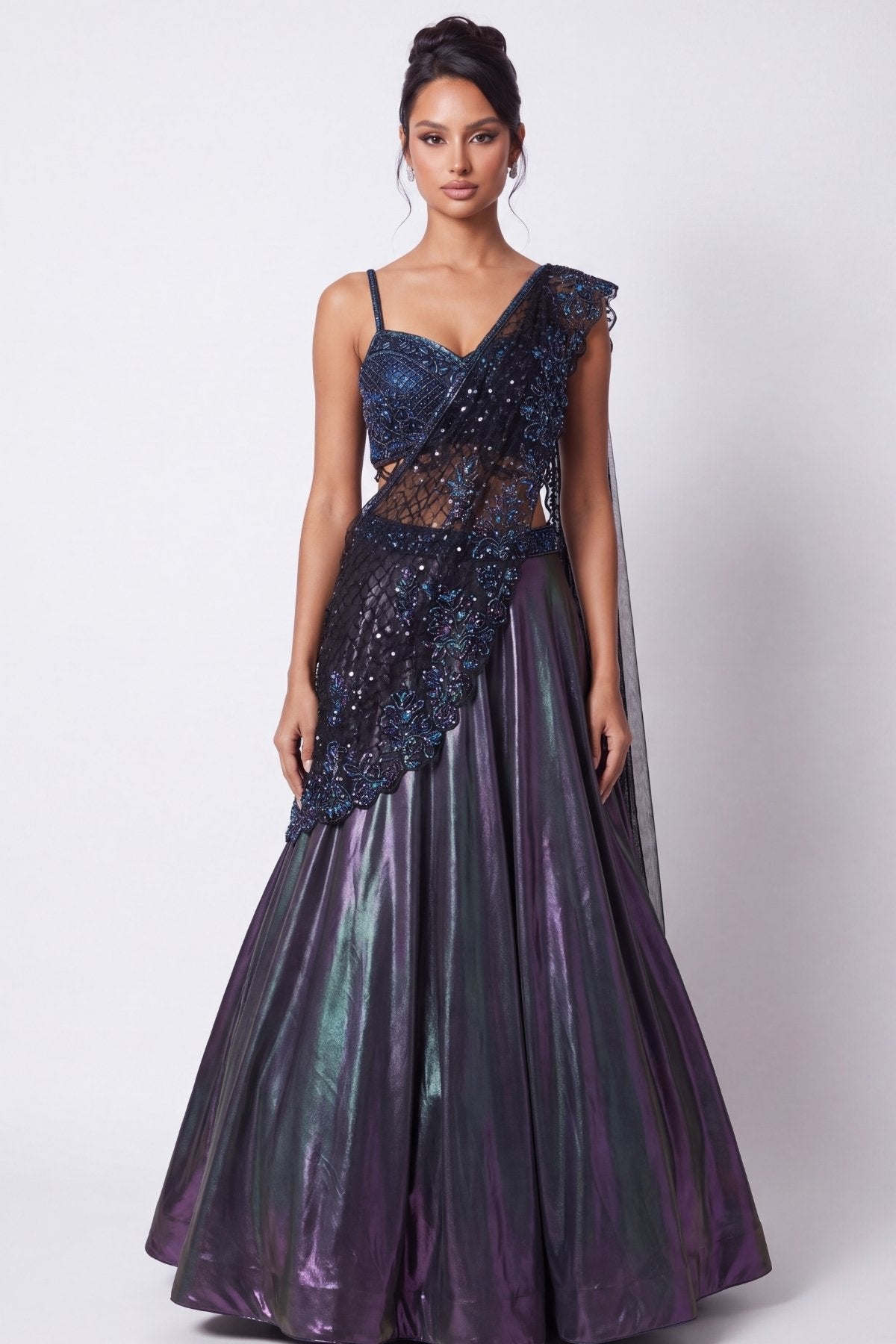 Cassis Lehenga Saree - Dorie Atelier
