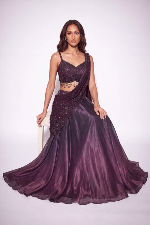 Cassis Lehenga Saree - Dorie Atelier