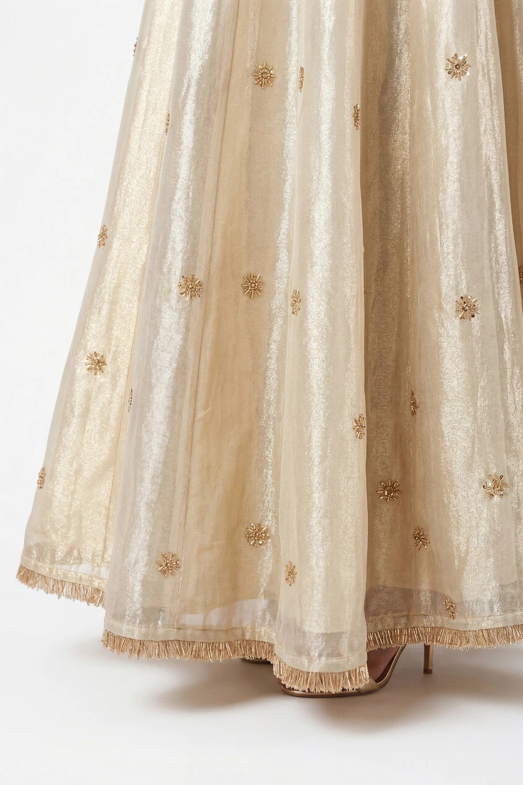 Champagne Gold Tissue Organza Lehenga Skirt - Dorie Atelier