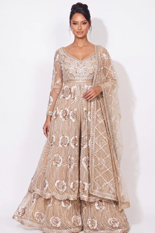 Champagne Panache Sharara Set - Dorie Atelier
