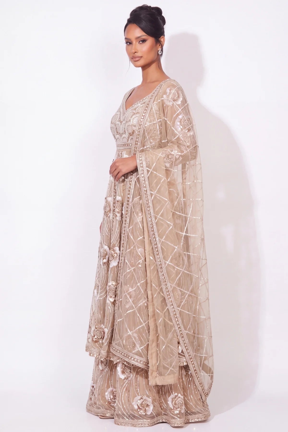 Champagne Panache Sharara Set - Dorie Atelier