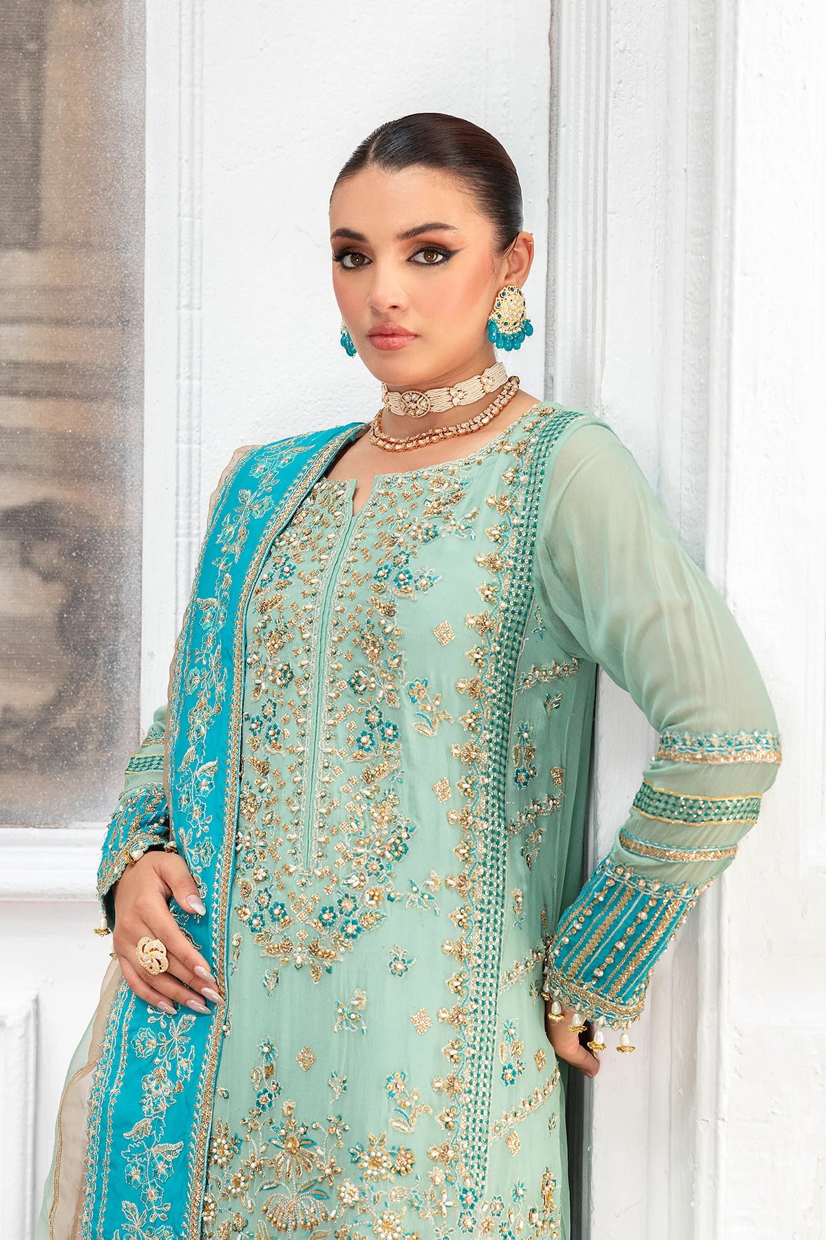 Sky Blue Embroidered Pant Suit - Dorie
