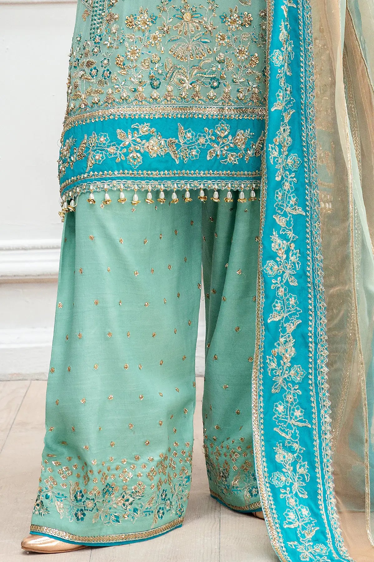 Sky Blue Embroidered Pant Suit - Dorie