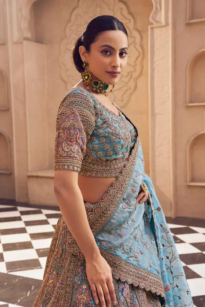 Sky Blue & Pink Lehenga