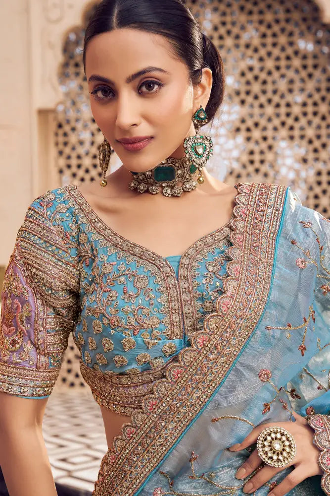 Sky Blue & Pink Lehenga