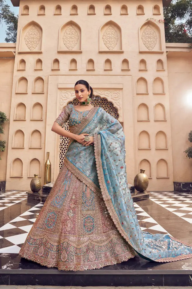 Sky Blue & Pink Lehenga