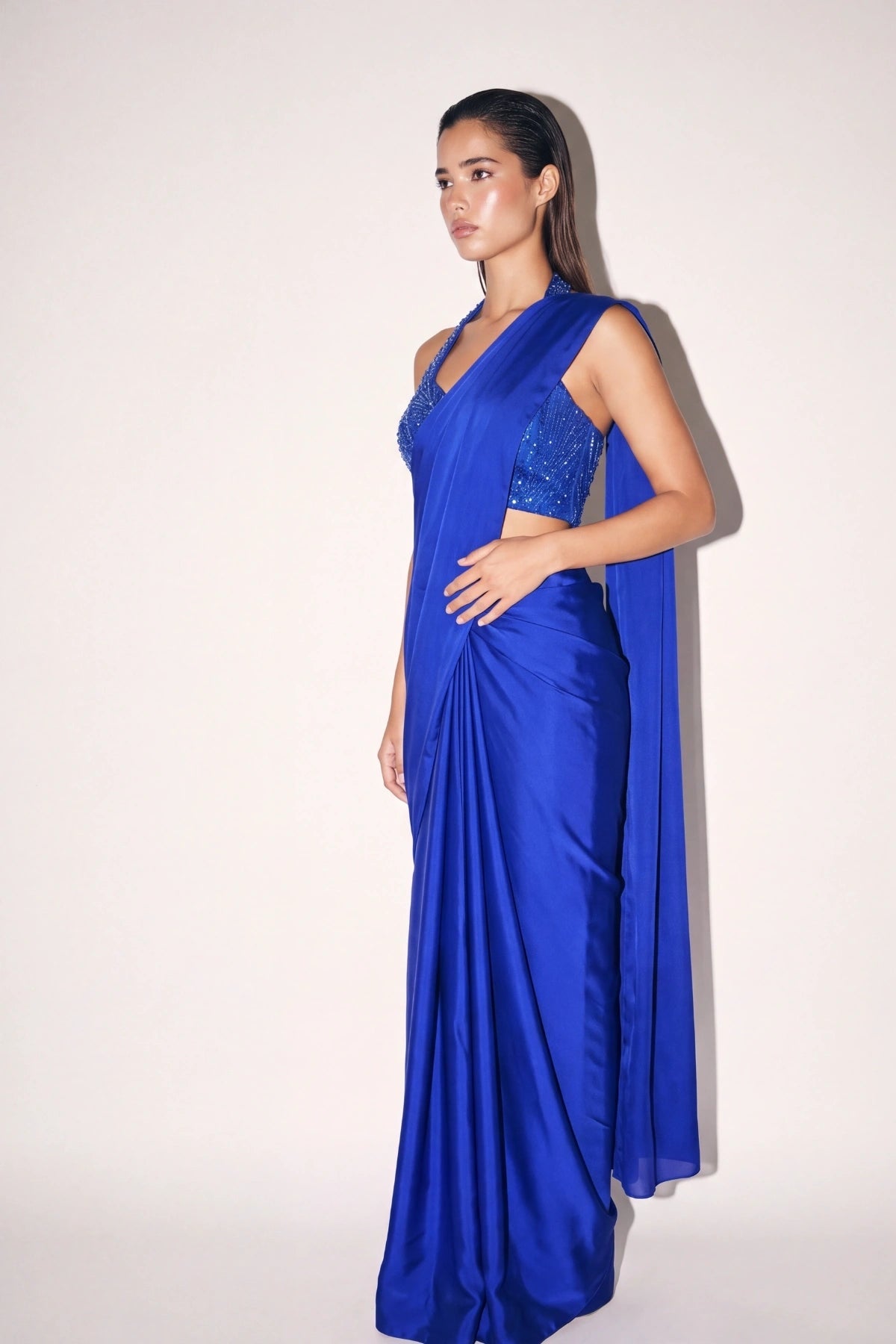 Cobalt Pre-Draped Saree - Dorie Atelier