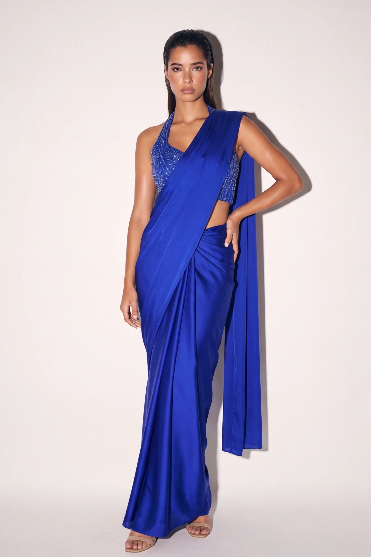 Cobalt Pre-Draped Saree - Dorie Atelier