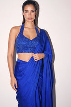 Cobalt Pre-Draped Saree - Dorie Atelier