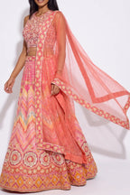 Coral Ombré Lehenga Set - Dorie Atelier