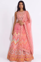 Coral Ombré Lehenga Set - Dorie Atelier