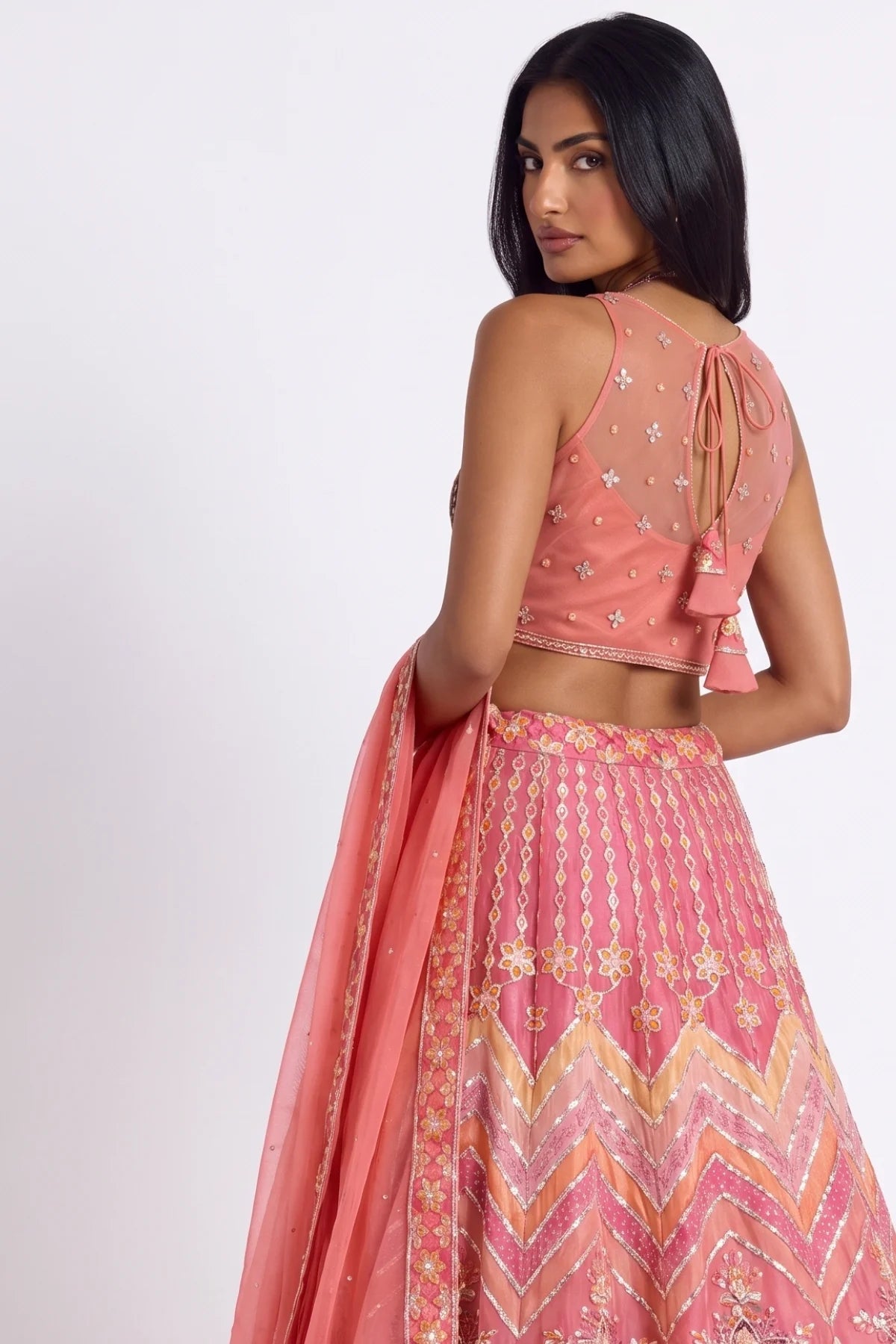 Coral Ombré Lehenga Set - Dorie Atelier
