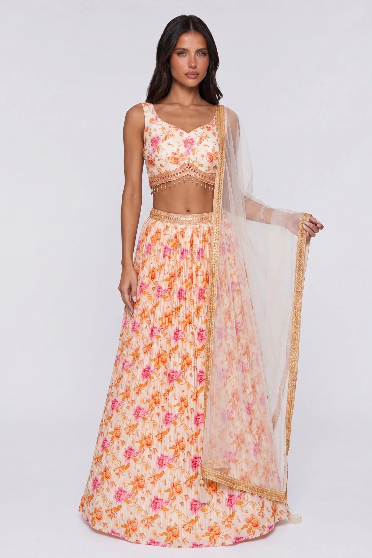 Crème Rose Lehenga Set - Dorie Atelier