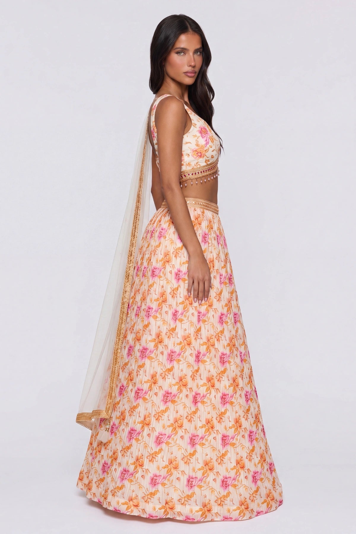 Crème Rose Lehenga Set - Dorie Atelier