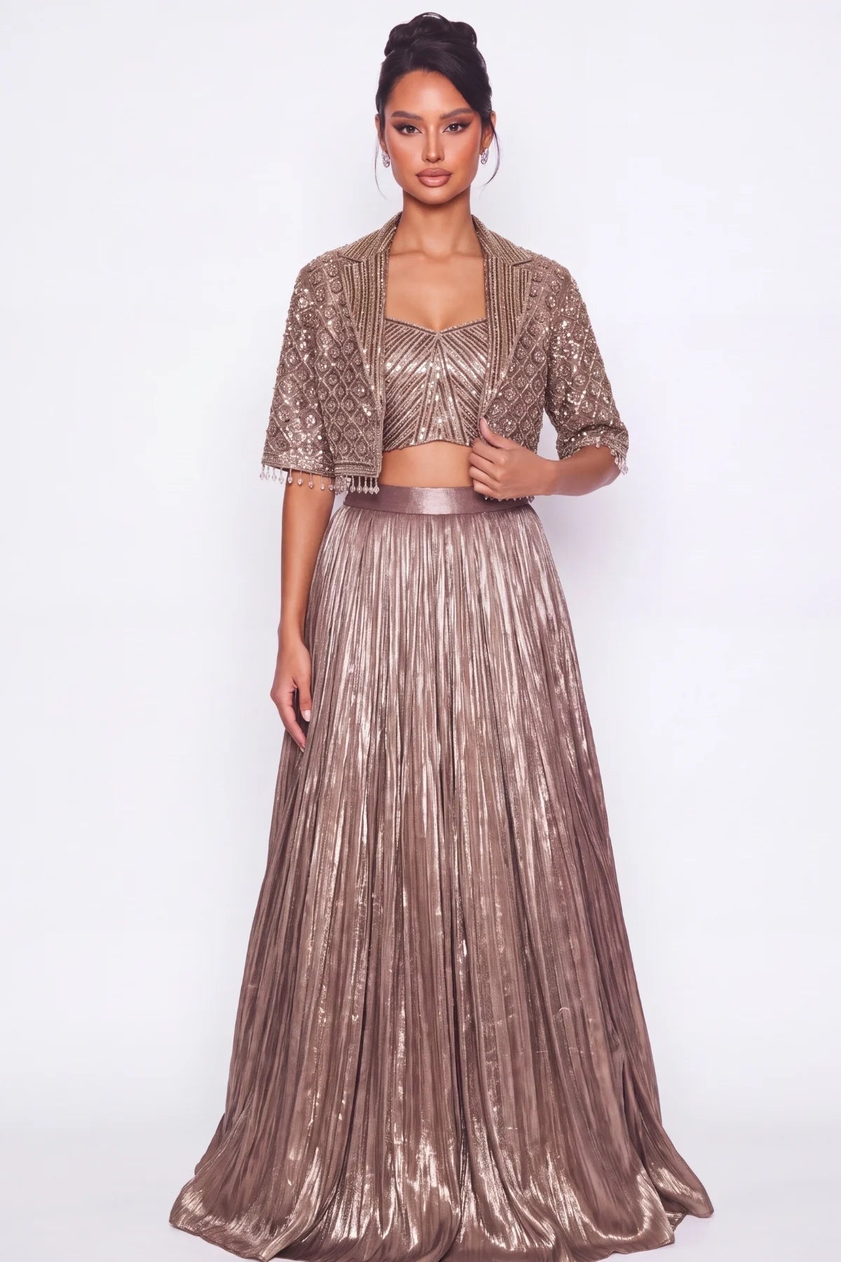 Cuivre Jacket Lehenga Set - Dorie Atelier