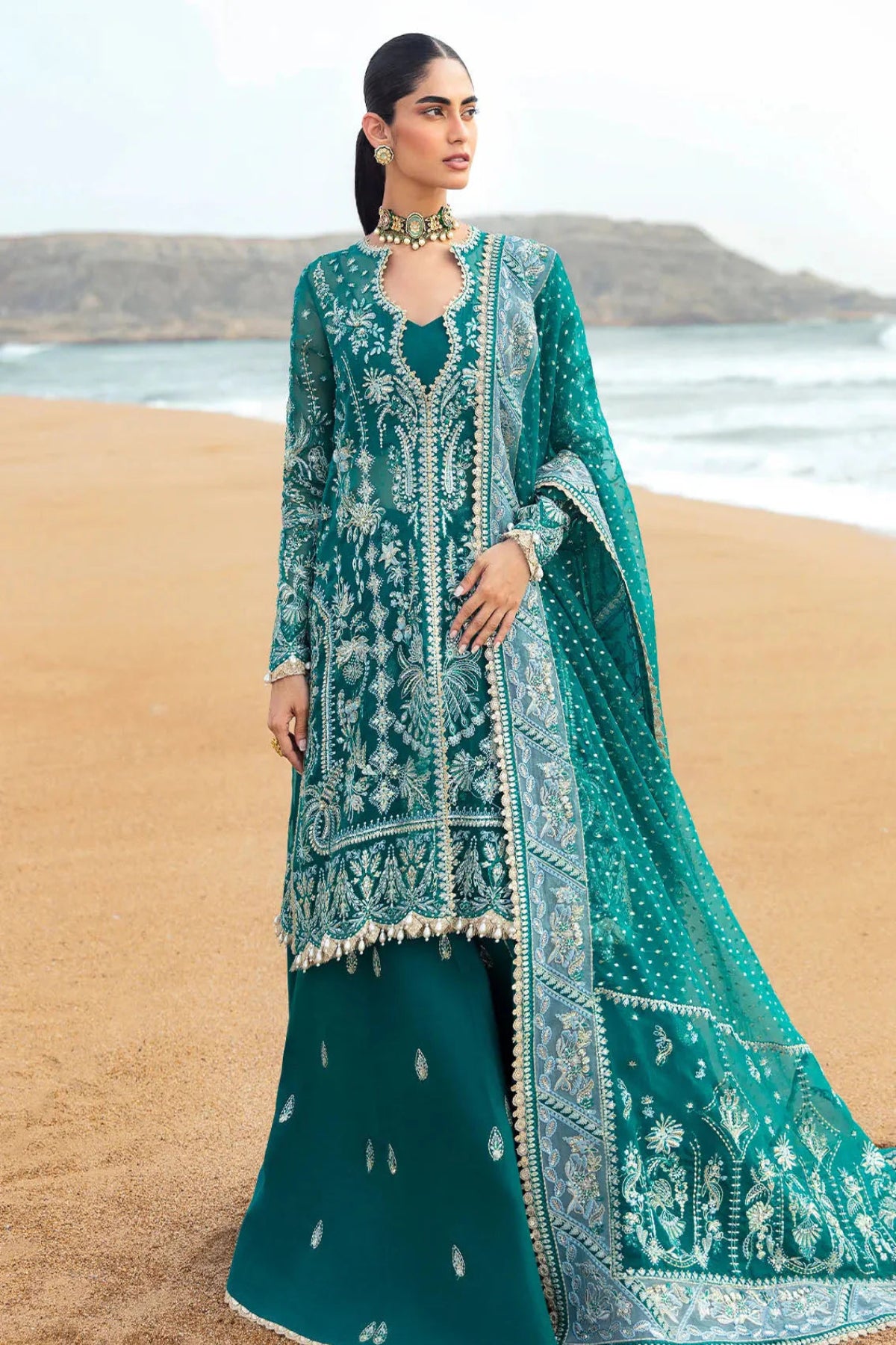 Teal Embroidered Suit - Dorie