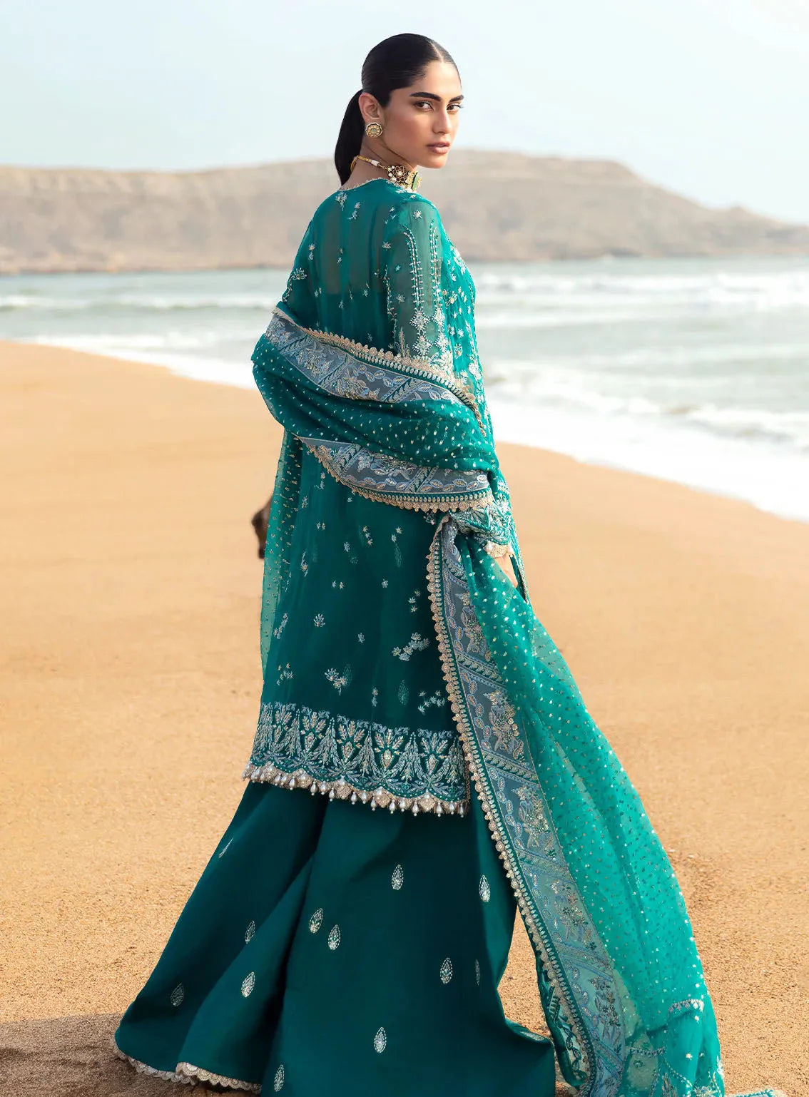 Teal Embroidered Suit - Dorie