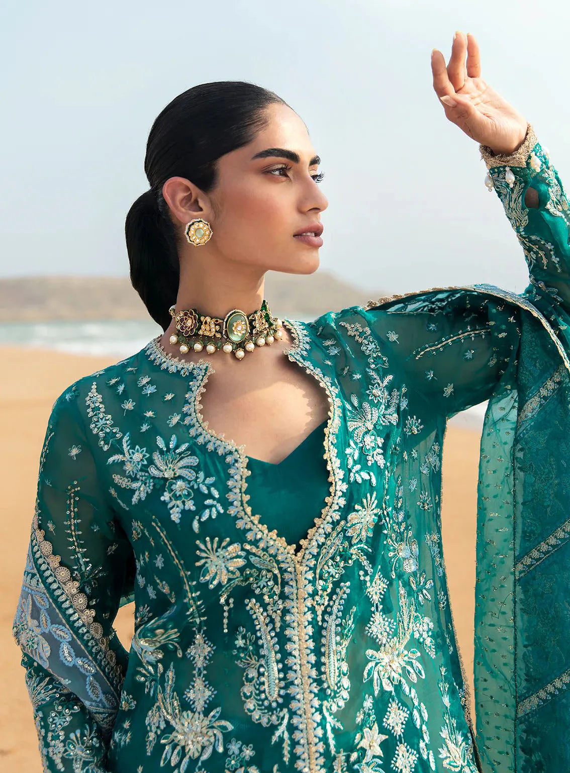 Teal Embroidered Suit - Dorie