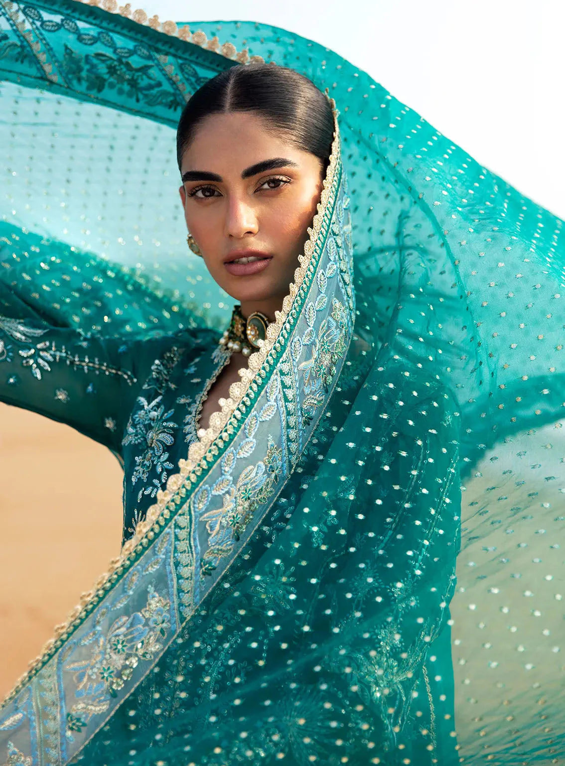 Teal Embroidered Suit - Dorie