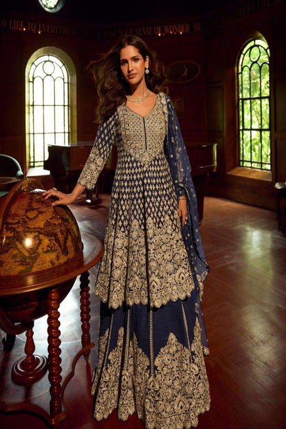 Zehra Midnight Embroidered Sharara Set