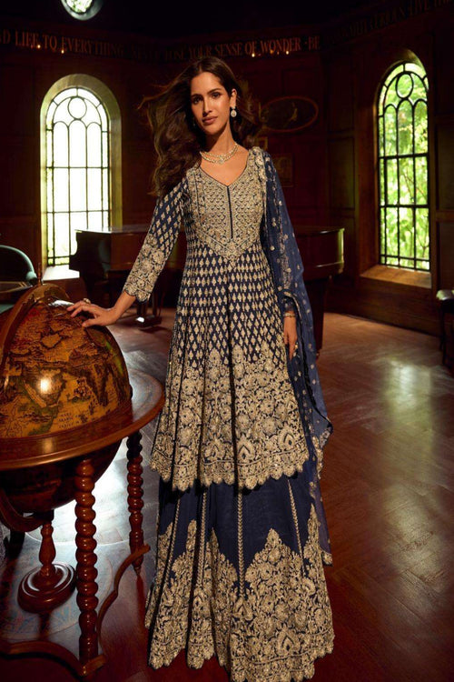 Zehra Midnight Embroidered Sharara Set