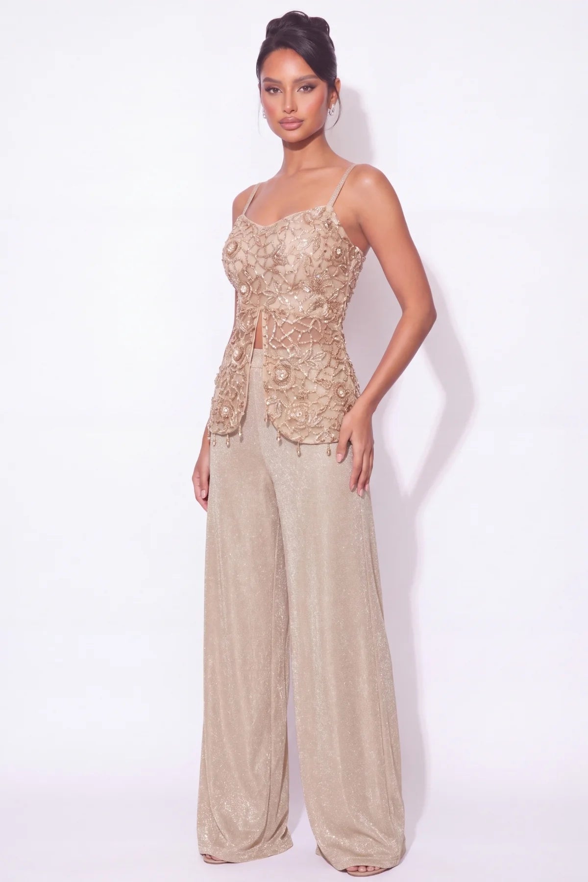 Dorure Gold Beaded Co-ord Set - Dorie Atelier