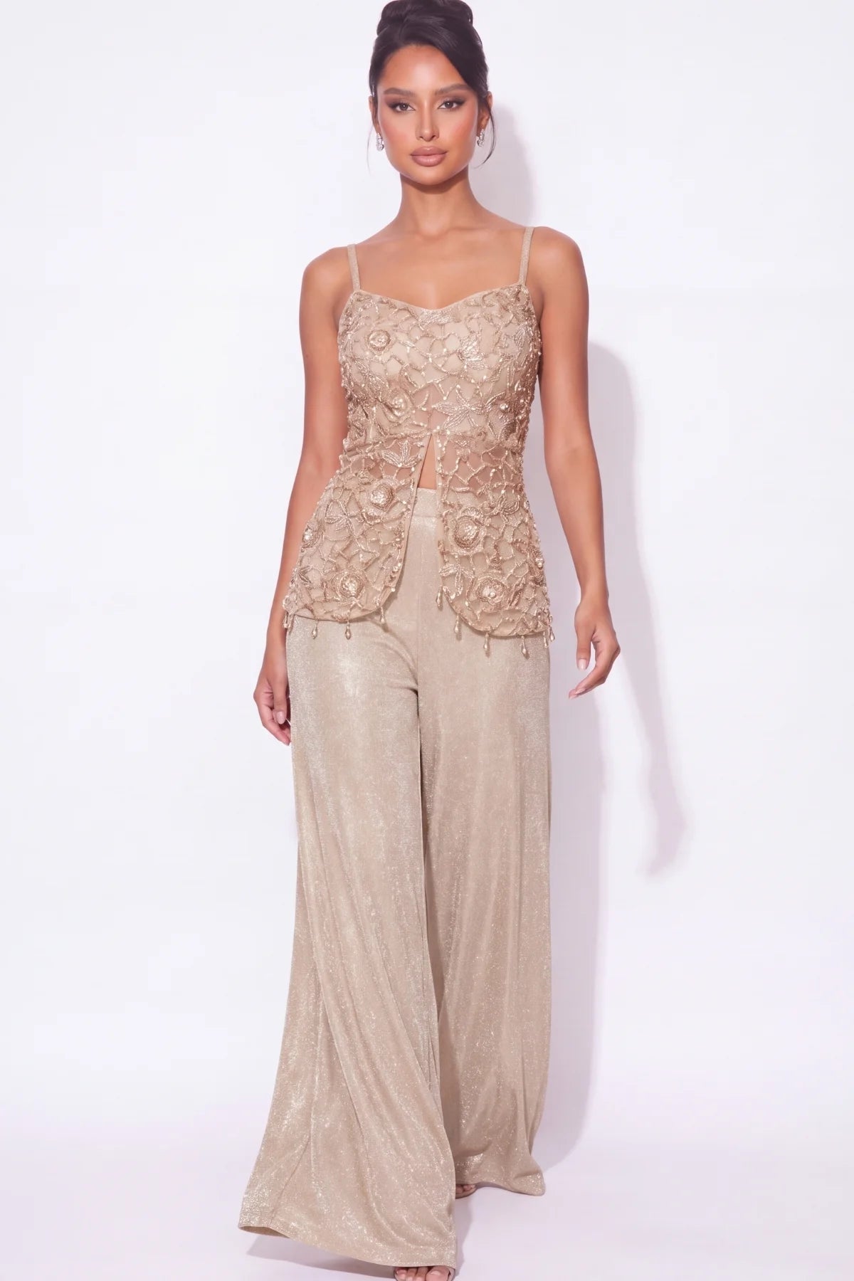 Dorure Gold Beaded Co-ord Set - Dorie Atelier
