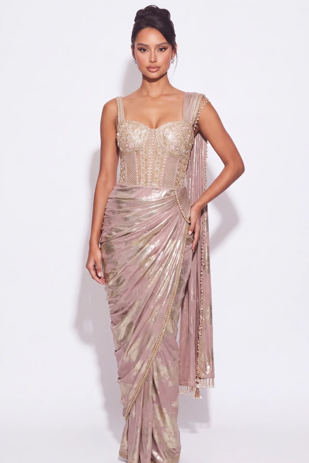 Dragée Pre-Draped Corset Saree - Dorie Atelier