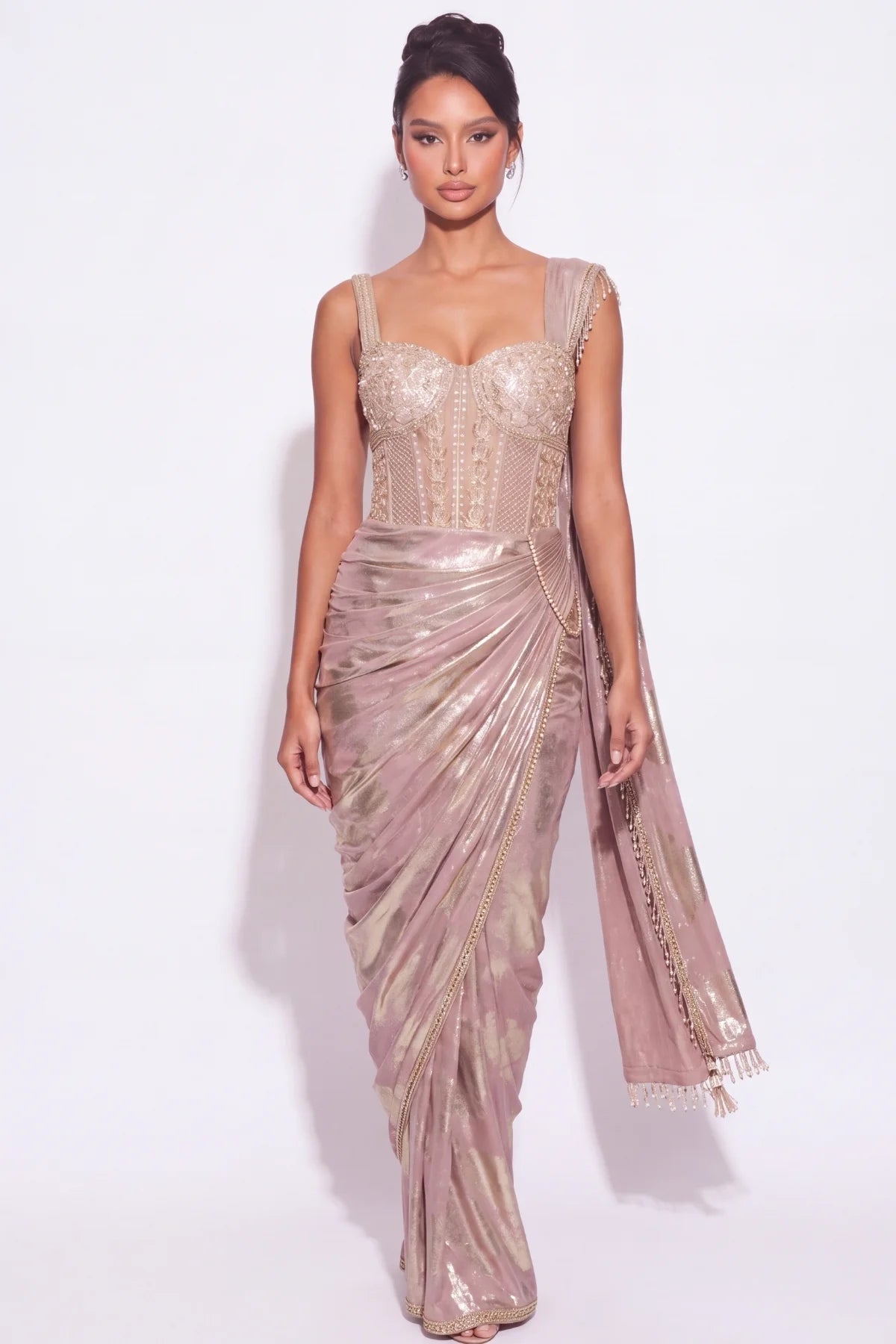 Dragée Pre-Draped Corset Saree - Dorie Atelier