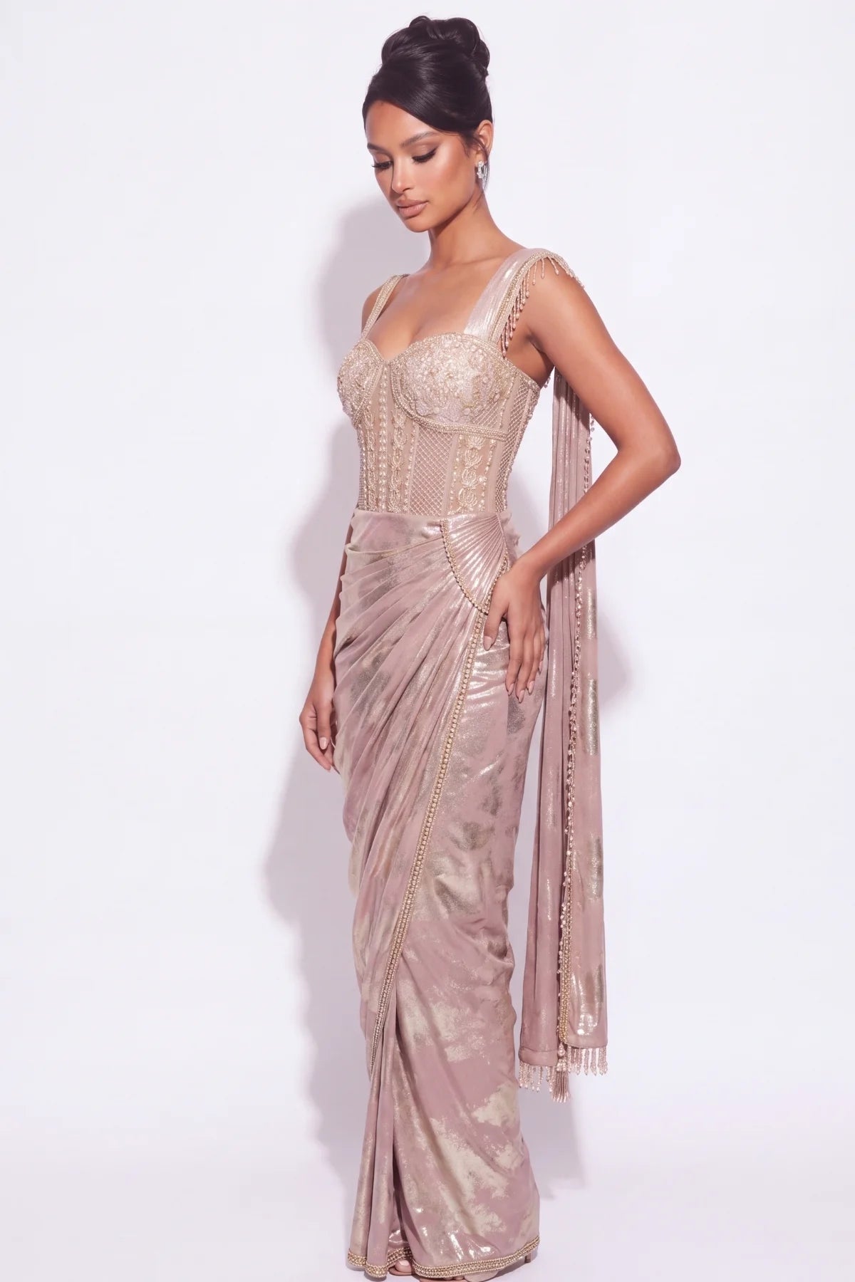 Dragée Pre-Draped Corset Saree - Dorie Atelier