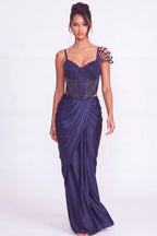 Encre Pre-Draped Corset Saree - Dorie Atelier