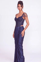 Encre Pre-Draped Corset Saree - Dorie Atelier