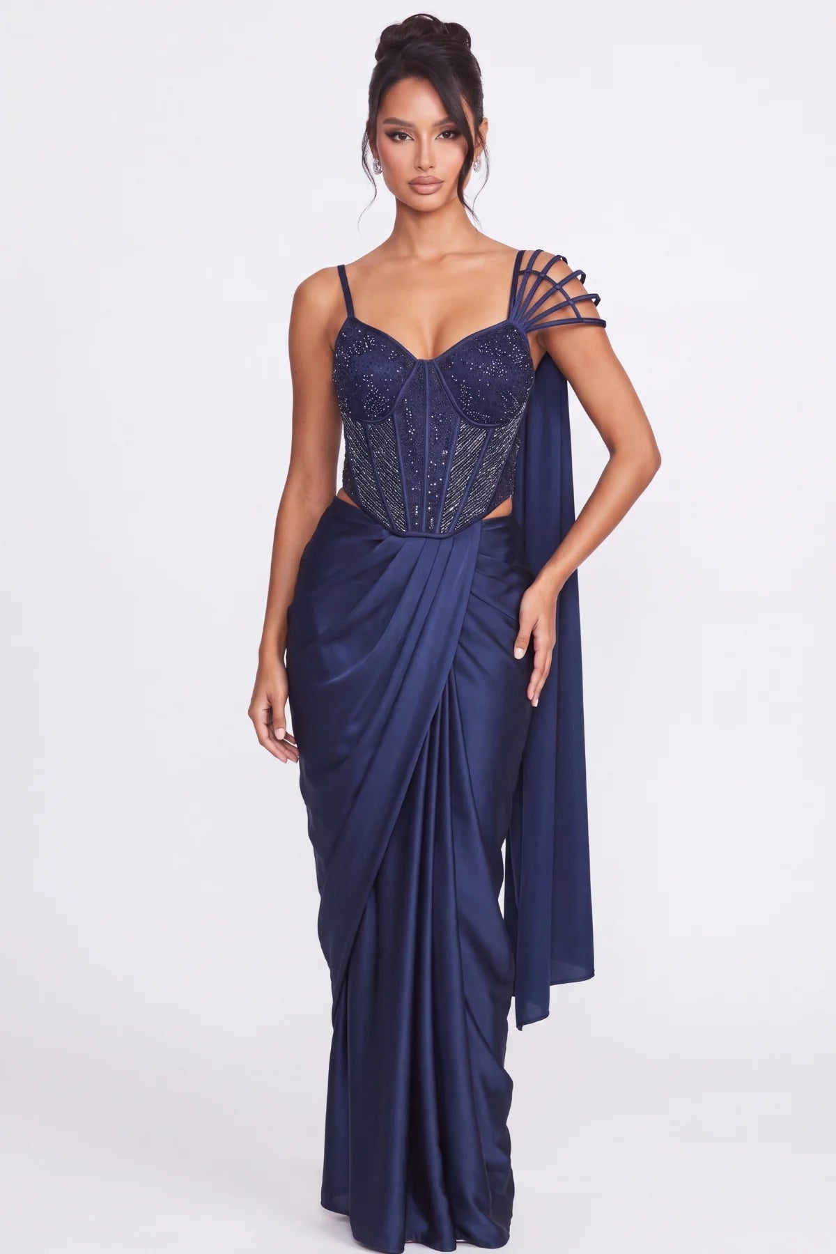 Encre Pre-Draped Corset Saree - Dorie Atelier