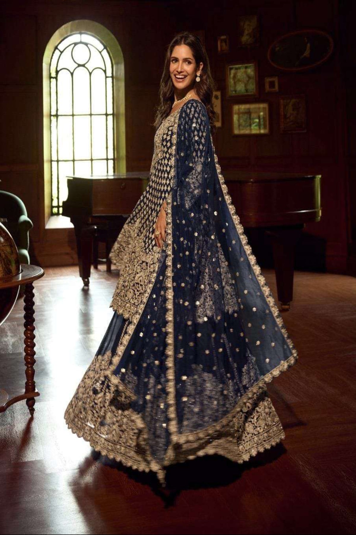 Zehra Midnight Embroidered Sharara Set